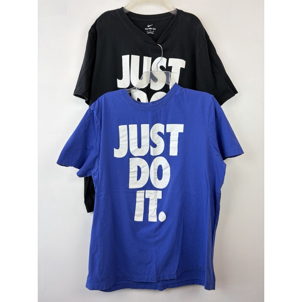Nike T Shirt Mens Size XL Just Do It Logo x 2 Blue Cotton Casual Tee Blue Black